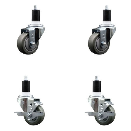 Service Caster 3'' SS Gray Poly Wheel Swivel 1-1/2'' Expanding Stem Caster Set 2 Brakes, 4PK SCC-SSEX20S314-PPUB-2-TLB-2-112